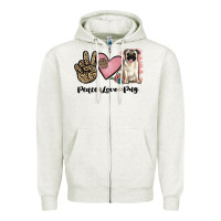 Oatmeal Heather peace love pug Zipper Hoodie - JahusDesignShop