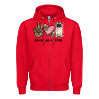 Red peace love pug Zipper Hoodie - JahusDesignShop