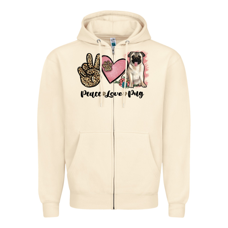 Peace Love Pug Zipper Hoodie by JahusDesignShop | Teevron