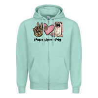 Seafoam peace love pug Zipper Hoodie - JahusDesignShop
