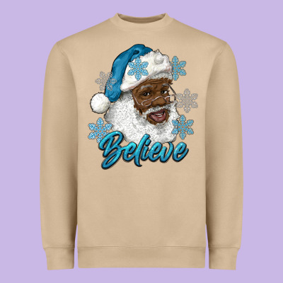 Winter Christmas African American Santa Believe Heavyweight Sweatshirt Designed By Ranaportraitstore