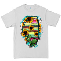 Dove Grey Illinois Map Sunflower Cactus Serape Premium Tee - RanaPortraitStore