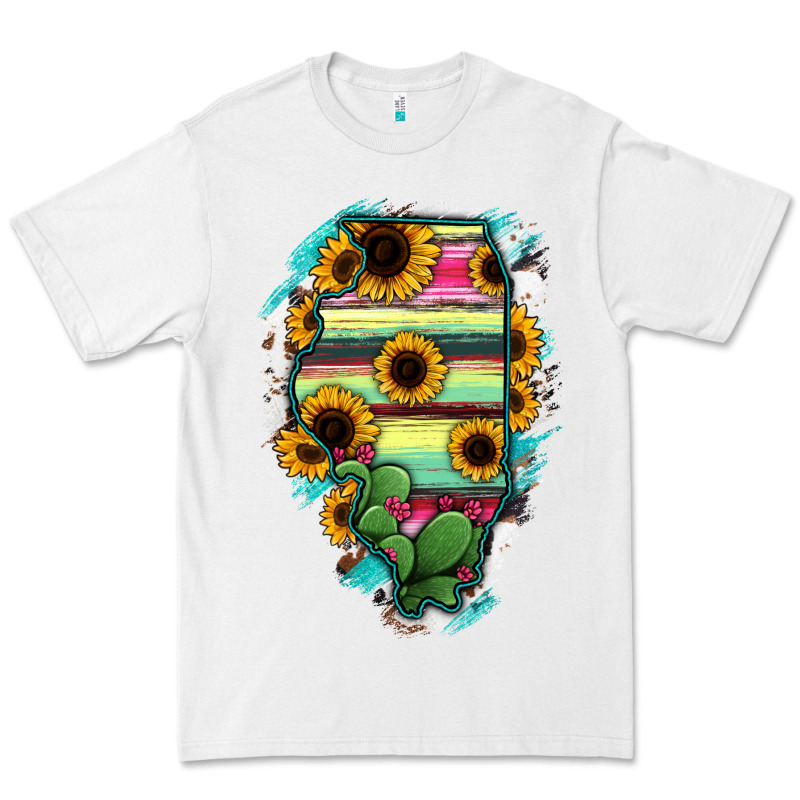 Illinois Map Sunflower Cactus Serape Premium Tee by RanaPortraitStore | Teevron