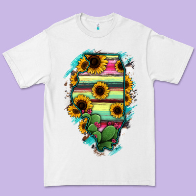 Illinois Map Sunflower Cactus Serape Premium Tee Designed By Ranaportraitstore