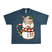Midnight Navy Christmas Snowman Coffee Cup Urban Heavy Tee - FaDigitalArtStudio