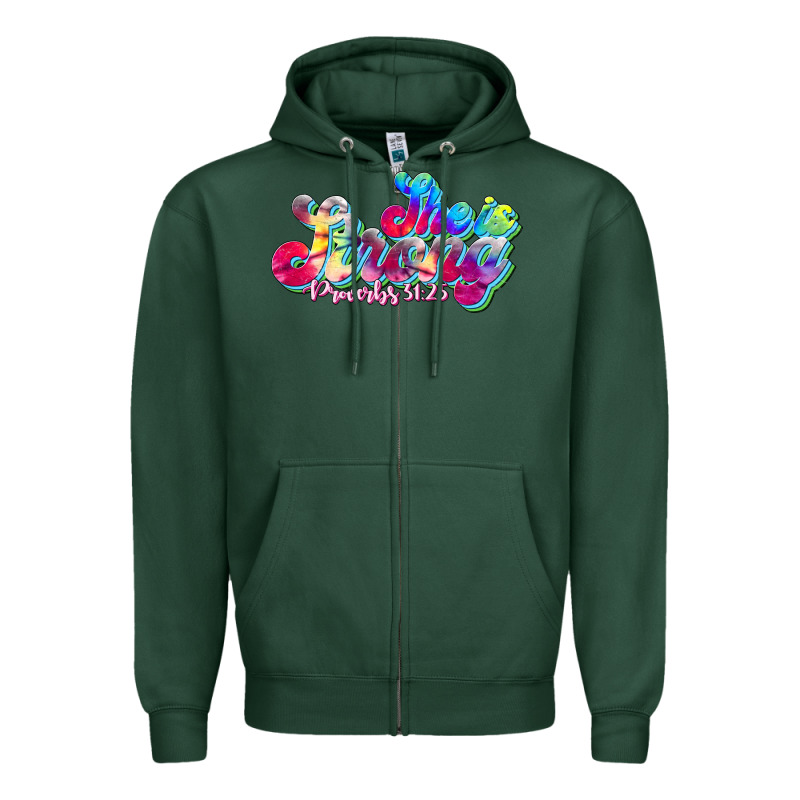 She Is Strong Proverbs 31:25 Zipper Hoodie by JahusDesignShop | Teevron