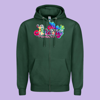 She Is Strong Proverbs 31:25 Zipper Hoodie Designed By Jahusdesignshop