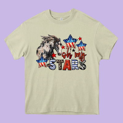 Oh My Stars Horse 4th Of July Heavy Core Tee Designed By Cowgirlartshop