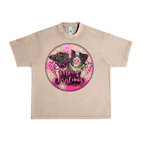 French Oak Pink Merry Christmas Pig Urban Heavy Tee - FaDigitalArtStudio