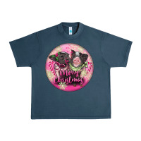 Midnight Navy Pink Merry Christmas Pig Urban Heavy Tee - FaDigitalArtStudio