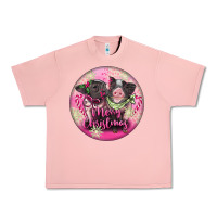 Salmon Pink Merry Christmas Pig Urban Heavy Tee - FaDigitalArtStudio