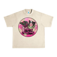 Sandshell Pink Merry Christmas Pig Urban Heavy Tee - FaDigitalArtStudio