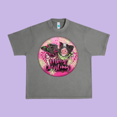 Pink Merry Christmas Pig Urban Heavy Tee Designed By Fadigitalartstudio