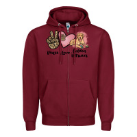 Burgundy peace love golden retriever Zipper Hoodie - JahusDesignShop