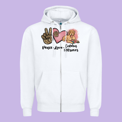 Peace Love Golden Retriever Zipper Hoodie Designed By Jahusdesignshop