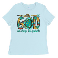 Baby Blue with god all things are possible with turquoise gemstone bbs Ladies Tee - BundleAndBundleShop