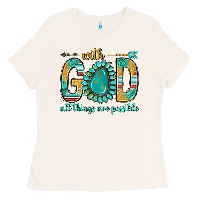 With God All Things Are Possible With Turquoise Gemstone Bbs Ladies Tee by BundleAndBundleShop | Teevron