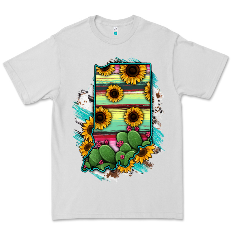 Indiana Map Sunflower Cactus Serape Premium Tee by RanaPortraitStore | Teevron