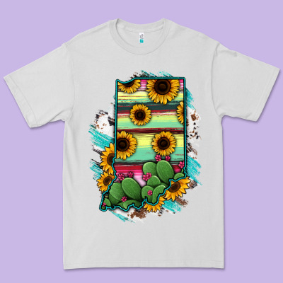 Indiana Map Sunflower Cactus Serape Premium Tee Designed By Ranaportraitstore