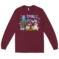 Burgundy Small Town Easter Day Long Sleeve Tee - CowhideDigitalArt
