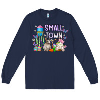 Navy Small Town Easter Day Long Sleeve Tee - CowhideDigitalArt