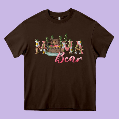 Mama Bear With Daisy Heavy Core Tee Designed By Ranaportraitstore