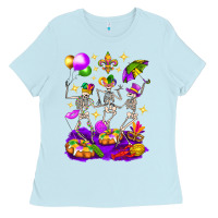 Baby Blue Mardi Gras Skeletons Ladies Tee - BundleAndBundleShop