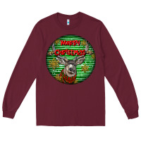 Burgundy mule buck deer head christmas Long Sleeve Tee - LillyAllenDesigns