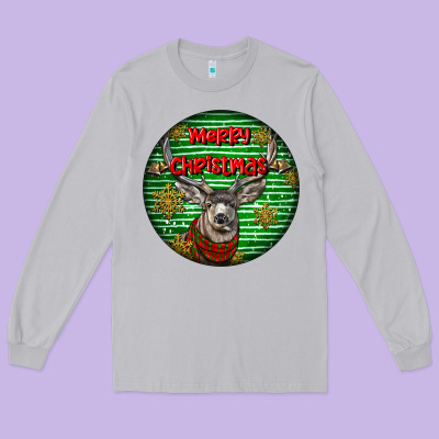 Mule Buck Deer Head Christmas Long Sleeve Tee Designed By Lillyallendesigns