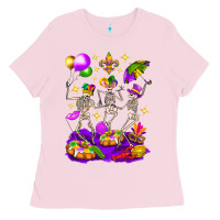 Bubblegum Pink Mardi Gras Skeletons Ladies Tee - BundleAndBundleShop