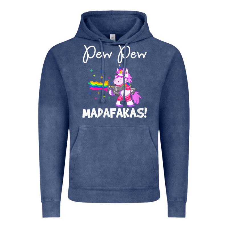 Womens Pew Madafakas Funny Fantasy Unicorn With Rainbow Gun   White V Vintage Hoodie by linhVisuals | Teevron