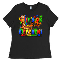 Black it's ok to be different autism awareness Ladies Tee - FaDigitalArtStudio