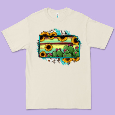 Kansas Map Sunflower Catus Serape Premium Tee Designed By Ranaportraitstore