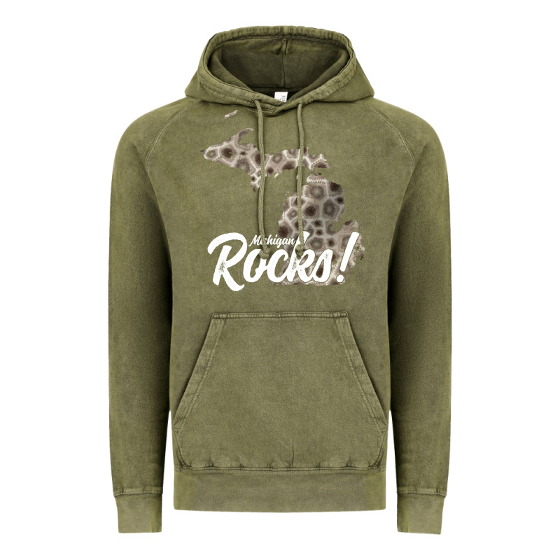 Great Lakes Shaped Men Women Petoskey Stone Michigan Rocks Pullover Ho Vintage Hoodie by linhVisuals | Teevron
