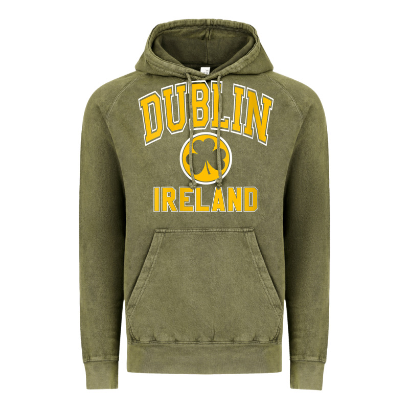 Womens Dublin Ireland Varsity Style Shamrock Green With Amber Print V Vintage Hoodie by linhVisuals | Teevron