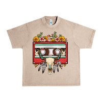 French Oak bull skull sunflower floral cassette Urban Heavy Tee - FaDigitalArtStudio