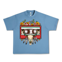 Pebble Blue bull skull sunflower floral cassette Urban Heavy Tee - FaDigitalArtStudio