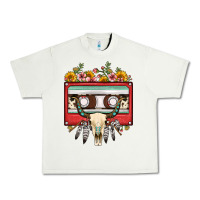 Bull Skull Sunflower Floral Cassette Urban Heavy Tee | Teevron
