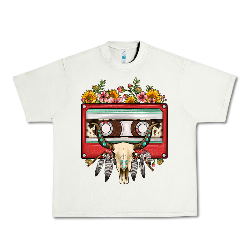 Bull Skull Sunflower Floral Cassette Urban Heavy Tee by FaDigitalArtStudio | Teevron