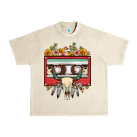 Sandshell bull skull sunflower floral cassette Urban Heavy Tee - FaDigitalArtStudio