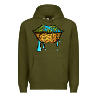 Army Green summer vibes pineapple lips Premium Hoodie - Jasminsmagicworld