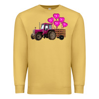Antique Gold valentines day pink tractor with pink heart balloo Premium Sweatshirt - RanaPortraitStore