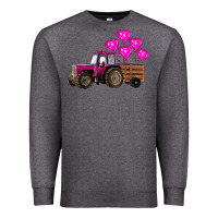Charcoal Heather valentines day pink tractor with pink heart balloo Premium Sweatshirt - RanaPortraitStore