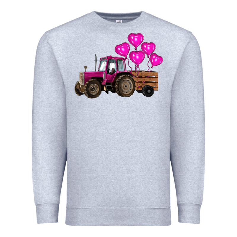 Valentines Day Pink Tractor With Pink Heart Balloo Premium Sweatshirt by RanaPortraitStore | Teevron