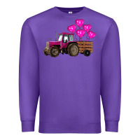 Purple valentines day pink tractor with pink heart balloo Premium Sweatshirt - RanaPortraitStore