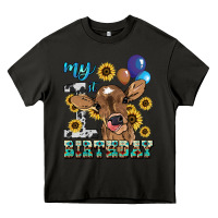 Asphalt My first Birthday baby cow sunflower Heavy Core Tee - HowdyJamesFarm