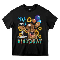 Black My first Birthday baby cow sunflower Heavy Core Tee - HowdyJamesFarm