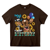 Chocolate Brown My first Birthday baby cow sunflower Heavy Core Tee - HowdyJamesFarm