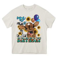 Cream My first Birthday baby cow sunflower Heavy Core Tee - HowdyJamesFarm