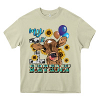 Mossy My first Birthday baby cow sunflower Heavy Core Tee - HowdyJamesFarm